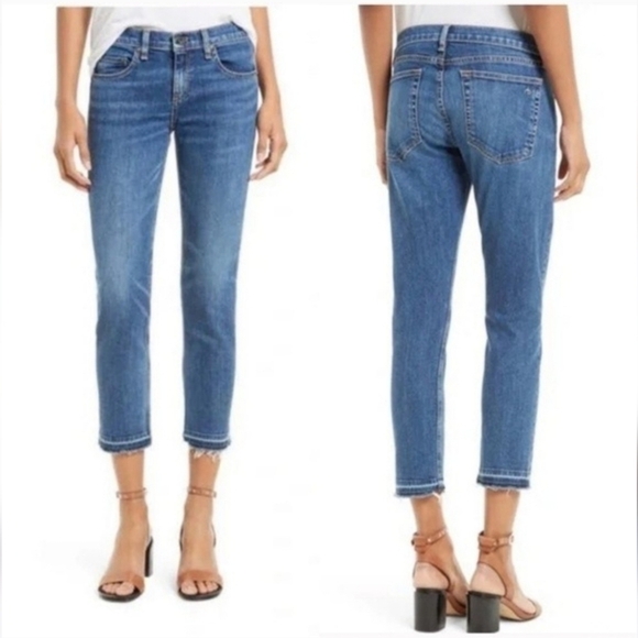Rag & Bone Open Raw Hem Dre Capri in Livingston Blue Wash - Picture 1 of 9